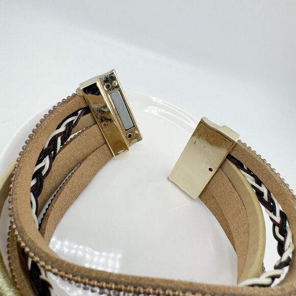 Multi-Strand Mixed Material Bracelet Bohemian Animal Print Rhinestone Faux Pearl - Picture 7 of 8